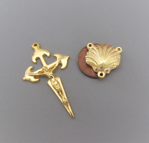 Rosary CENTER & CRUCIFIX St JAMES Camino de Santiago GOLD