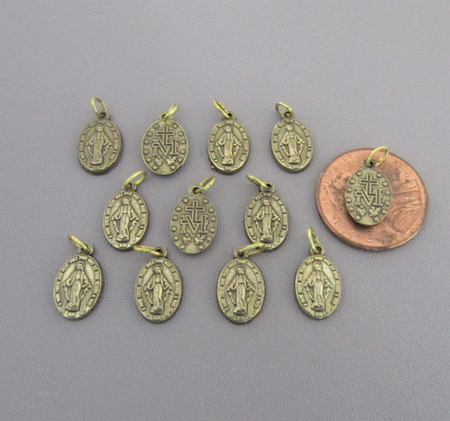 Miraculous Medal Charm TINY Bronze ~Lot 12