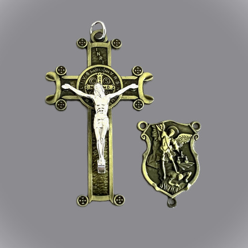 2pc CENTER & CRUCIFIX Saint Michael SHIELD