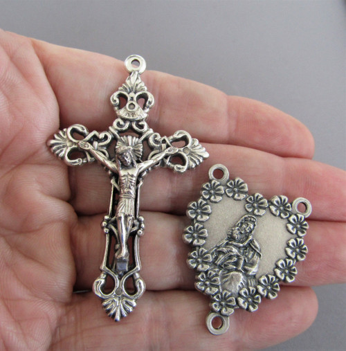 Rosary CENTER & CRUCIFIX 8 pc Set ~ Floral Heart