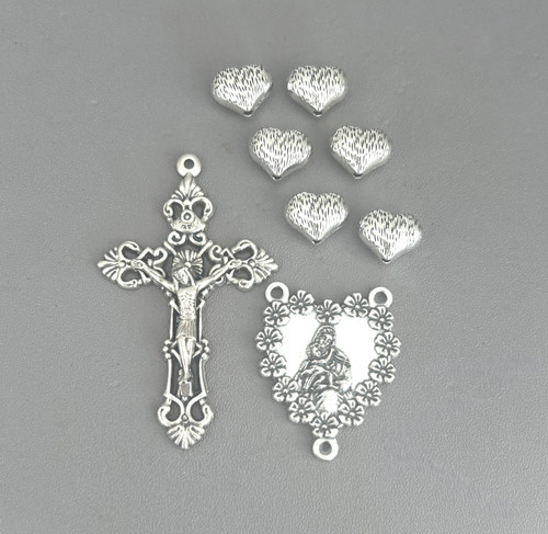 Rosary CENTER & CRUCIFIX 8 pc Set ~ Floral Heart