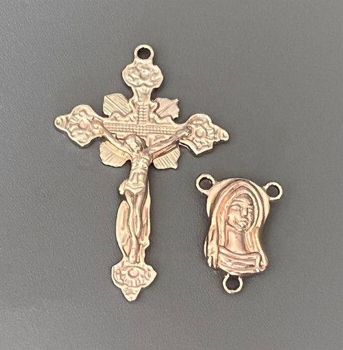 Rosary CENTER & CRUCIFIX Set ~ ROSE GOLD