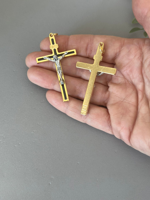 Black & Gold Rosary Crucifix 2.25"