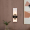 Alora - WV442612MBCR - Two Light Vanity - Nelly - Matte Black/Clear Ribbed Glass