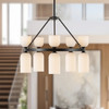 Alora - CH442626MBGR - Ten Light Chandelier - Nelly - Matte Black/Glossy Ribbed Opal Glass