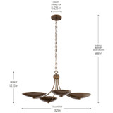 Kichler - 52854LBRLBZ - Four Light Chandelier/Semi Flush - Palmela - Lacquered Brass