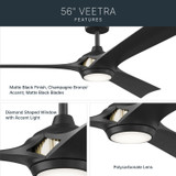 Kichler - 300056-BK - 56" Ceiling Fan - Veetra - Matte Black