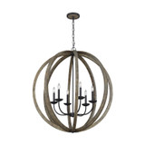 Visual Comfort Studio - F3186/6WOW/AF - Six Light Pendant - Allier - Weathered Oak Wood / Antique Forged Iron