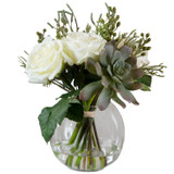 Uttermost - 60182 - Floral Bouquet & Vase - Belmonte - Berries, Greenery, Seed Pods, Succulents And Cream Roses In A Clear