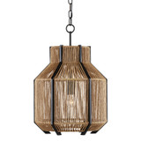Currey and Company - 9000-0922 - One Light Pendant - Mali - Satin Black/Natural