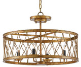 Currey and Company - 9000-0050 - Four Light Pendant - Crisscross Collection - Gold Leaf
