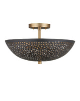 Currey and Company - 9000-1455 - Three Light Semi-Flush Mount - Jali - Black / Brass Antique