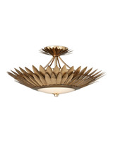 Currey and Company - 9000-1360 - LED Semi-Flush Mount - Plumage - Antique Brass/White