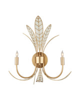 Currey and Company - 5000-0301 - Two Light Wall Sconce - Foliatura - Antique Brass/Off-White
