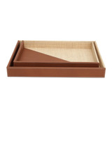 Currey and Company - 1200-1070 - Tray Set of 2 - Leather & Raffia - Brown/Natural