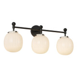 Alora - VL579328MBGR - Three Light Bathroom Vanity - Cherise - Matte Black/Glossy Ribbed Opal Glass