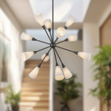 Alora - CH462039MBGR - 12 Light Chandelier - Cosmo - Matte Black/Glossy Ribbed Opal Glass