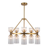 Alora - CH442626BGCR - Ten Light Chandelier - Nelly - Brushed Gold/Clear Ribbed Glass