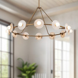 Alora - CH346046VBAR-UNV - LED Chandelier - Dahlia - Vintage Brass/Alabaster
