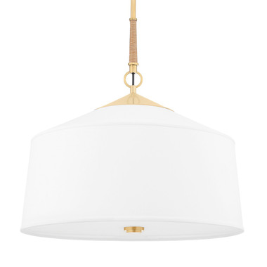 Hudson Valley - 5223-AGB - Three Light Pendant - White Plains - Aged Brass