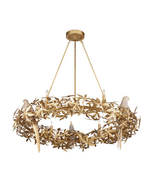 Currey and Company - 9000-1320 - Six Light Chandelier - Aviary - Swedish Gold