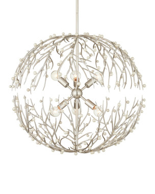 Currey and Company - 9000-1291 - Six Light Chandelier - Shinju - Natural/Contemporary Silver Leaf