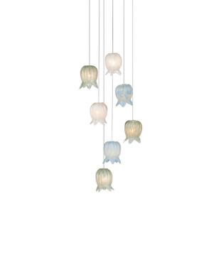 Currey and Company - 9000-1420 - Seven Light Pendant - Polpo - Blue/Green/White/Silver