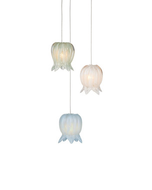 Currey and Company - 9000-1419 - Three Light Pendant - Polpo - Blue/Green/White/Silver
