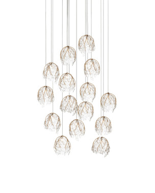 Currey and Company - 9000-1390 - 15 Light Pendant - Banyan - Antique Brass/Clear/Silver