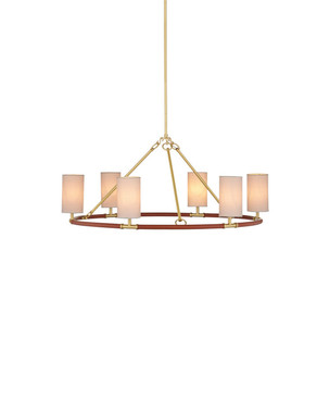 Currey and Company - 9000-1351 - Six Light Chandelier - Ellerston - Saddle Brown/Brushed Brass
