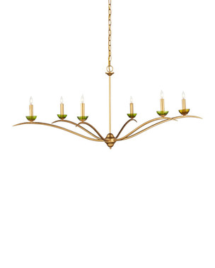 Currey and Company - 9000-1338 - Six Light Chandelier - Flannery - Contemporary Gold Leaf/Contemporary Gold/Green