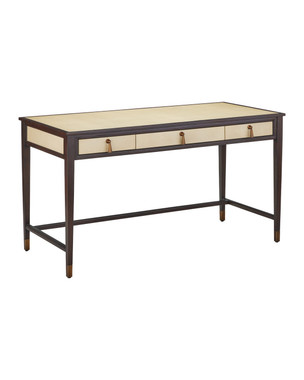 Currey and Company - 3000-0344 - Writing Desk - Evie - Ivory / Dark Walnut / Brass