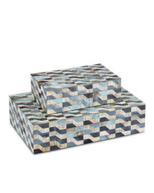 Currey and Company - 1200-0763 - Box Set of 2 - Ezra - Blue/Natural