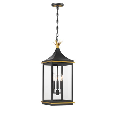Crystorama - SIM-805-MK-TG - Three Light Outdoor Pendant - Simpson - Matte Black + Textured Gold