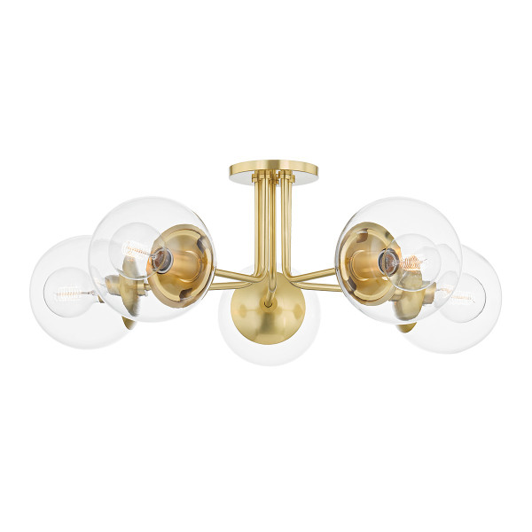 Mitzi - H503605-AGB - Five Light Semi Flush Mount - Meadow - Aged Brass