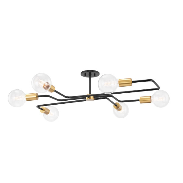 Mitzi - H488606S-AGB/TBK - Six Light Semi Flush Mount - Jena - Aged Brass/Textured Black Combo