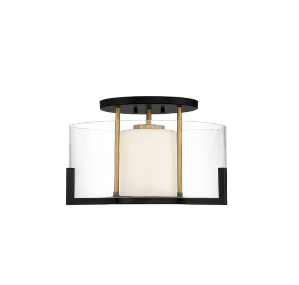 Savoy House - 6-1981-1-143 - One Light Semi-Flush Mount - Eaton - Matte Black with Warm Brass Accents