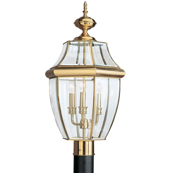 Generation Lighting. - 8239EN-02 - Three Light Outdoor Post Lantern - Lancaster - Polished Brass