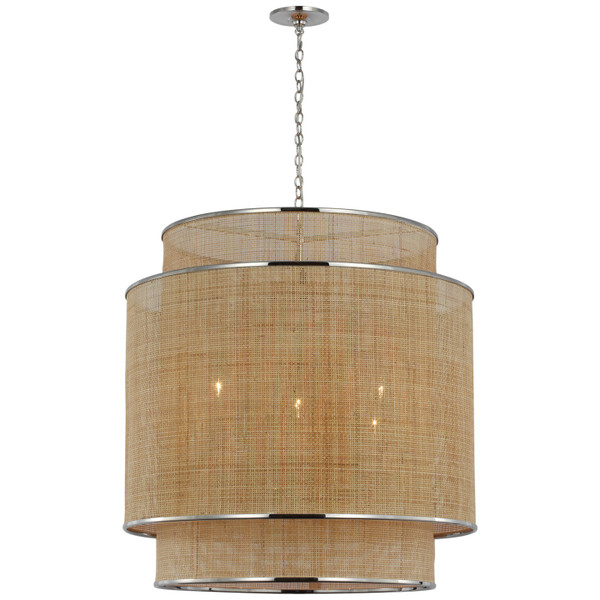 Visual Comfort Signature - MF 5025PN/NRT - LED Pendant - Linley - Polished Nickel and Natural Rattan Caning