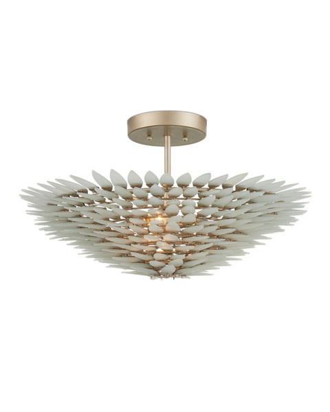 Currey and Company - 9000-1326 - Three Light Semi-Flush Mount - Dahlia - Frosted/Contemporary Silver