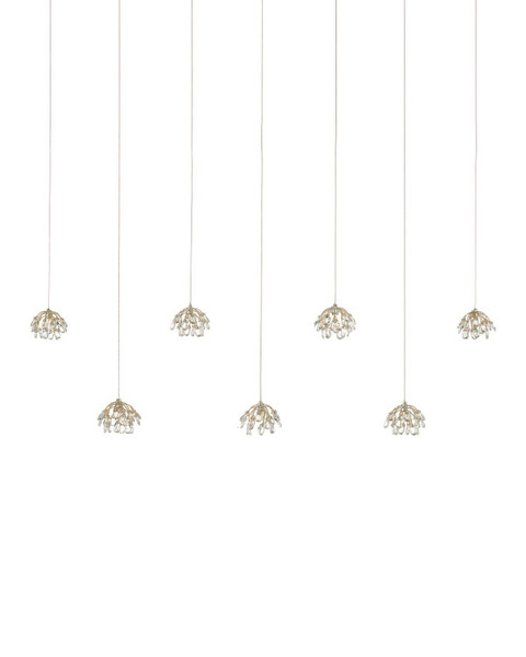 Currey and Company - 9000-1054 - Seven Light Pendant - Crystal Bud - Clear/Contemporary Silver Leaf/Silver
