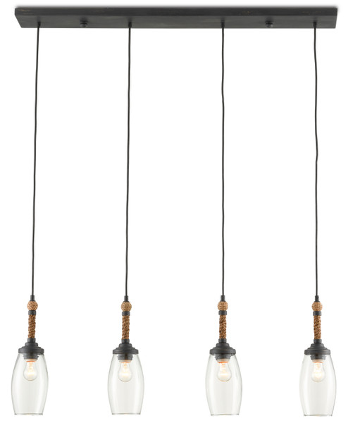 Currey and Company - 9000-0651 - Four Light Chandelier - Hightider Collection - French Black/Natural Rope