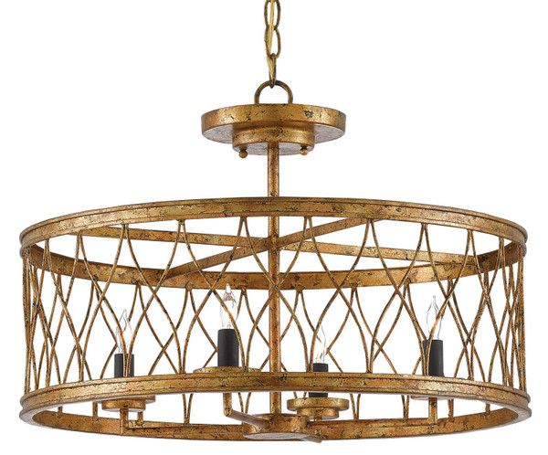 Currey and Company - 9000-0050 - Four Light Pendant - Crisscross Collection - Gold Leaf