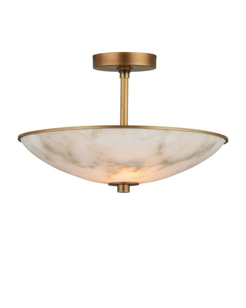 Currey and Company - 9000-1477 - Two Light Semi-Flush Mount - Volterra - Natural / Antique Brass