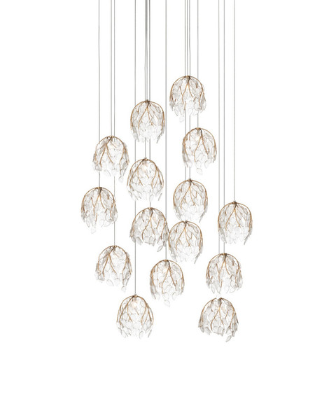 Currey and Company - 9000-1390 - 15 Light Pendant - Banyan - Antique Brass/Clear/Silver