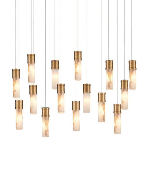 Currey and Company - 9000-1383 - 15 Light Pendant - Cannula - Vintage Brass/White/Silver