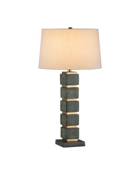 Currey and Company - 6000-1097 - One Light Table Lamp - Tetra - Verdigris / Antique Brass