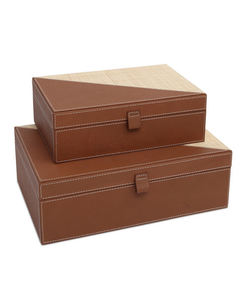 Currey and Company - 1200-1069 - Box Set of 2 - Leather & Raffia - Brown/Natural