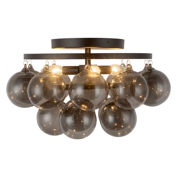 Alora - SF654318MBSM - Three Light Semi-Flush Mount - Faye - Matte Black/Smoked Solid Glass