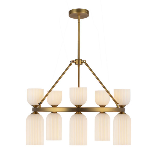 Alora - CH442626BGGR - Ten Light Chandelier - Nelly - Brushed Gold/Glossy Ribbed Opal Glass